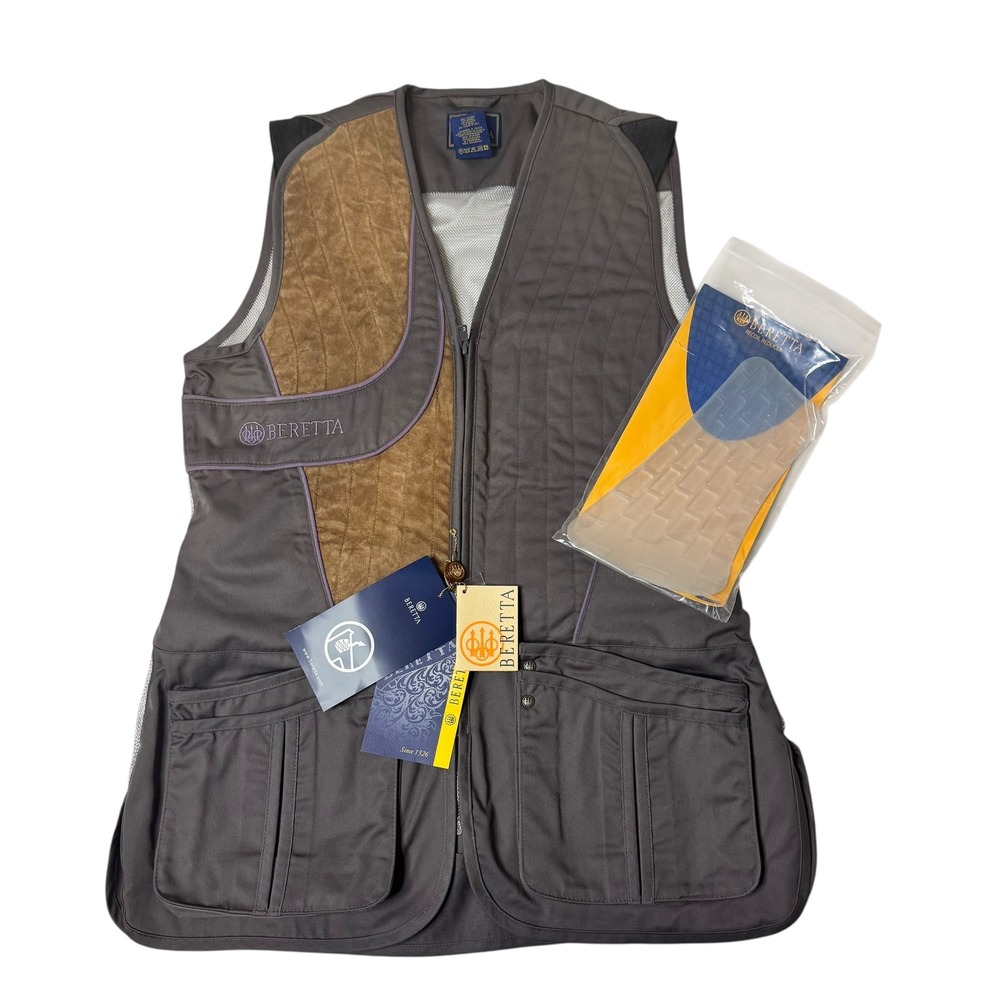 Beretta Silver Pigeon Shooting Vest Womans Medium Grey Tan Right Hand Recoil Pad - Picture 8 of 11